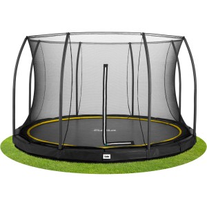Schwarzes Salta Bodentrampolin Comfort Edition ø 396 cm mit Sicherheitsnetz.