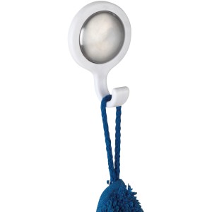 Wenko Wandhaken Osilo, 2er-Set, weiß/silber, mit blauem Handtuch.