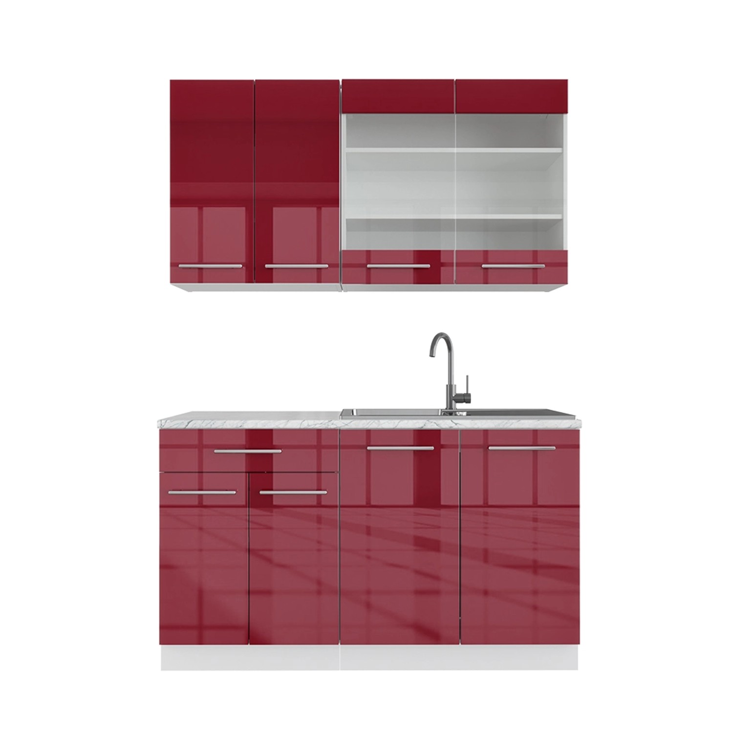 Vicco Fame-Line Singleküche Bordeaux Hochglanz/Weiß 140 cm ohne Arbeitsplat günstig online kaufen