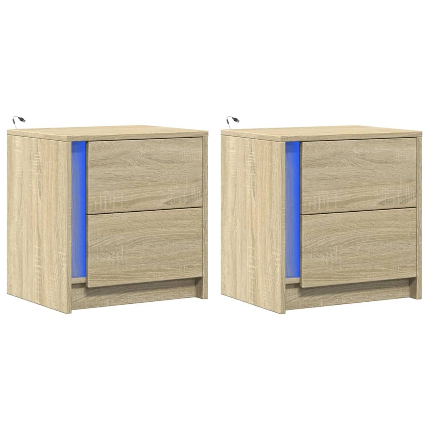 vidaXL Nachttische mit LED-Leuchten 2 Stk, Sonoma Eiche Holzwerkstoff 85205 günstig online kaufen