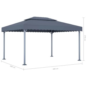Anthrazitfarbener vidaXL Pavillon 400x300 cm mit LED-Lichterkette für Garten & Terrasse.