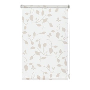 Gardinia Rollo EasyFix Scandinavian, 120x150 cm, weiß-natur mit Blätter- und Schmetterlingsmuster.