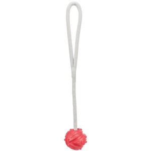 Roter Jollypaw Aqua Ball am Seil, Apportierspielzeug aus Naturgummi für Hunde.