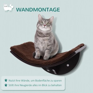 PawHut Katzenliege zur Wandmontage mit Katze, braun und schwarz.