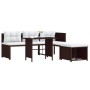 Braunes 4-tlg. vidaXL Garten Lounge Set aus Polyrattan mit Tisch, Hocker, Sofa und Liege mit cremeweißen Polstern.
