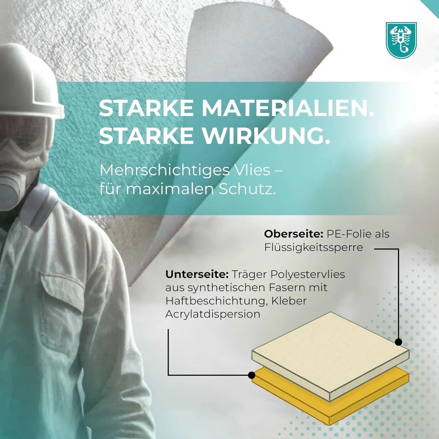 Scorprotect Abdeckvlies, selbsthaftend, 140 g/m², weiß, zum Schutz von Böden und Treppen.