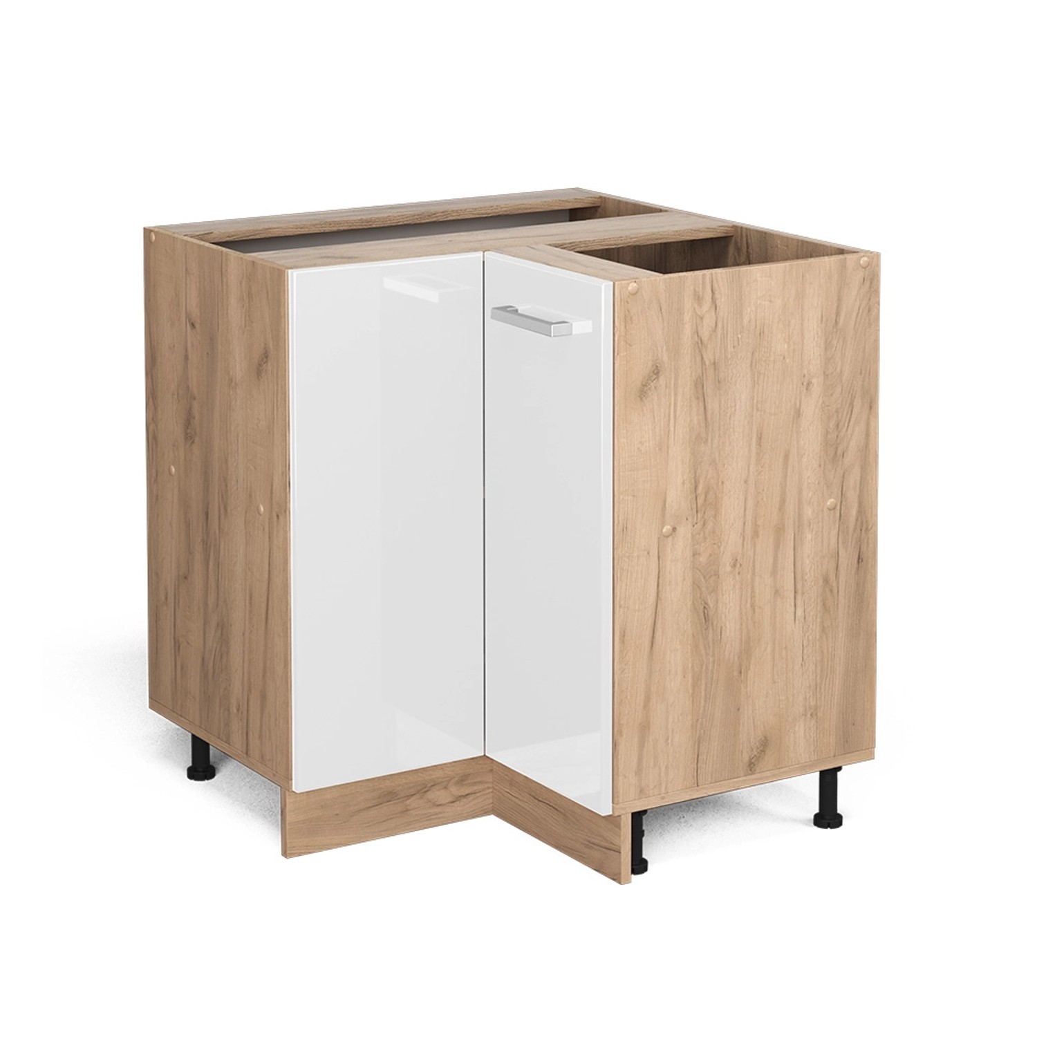 Vicco Eckunterschrank R-Line Weiß Hochglanz/Goldkraft Eiche 76 cm ohne Arbeitsplatte