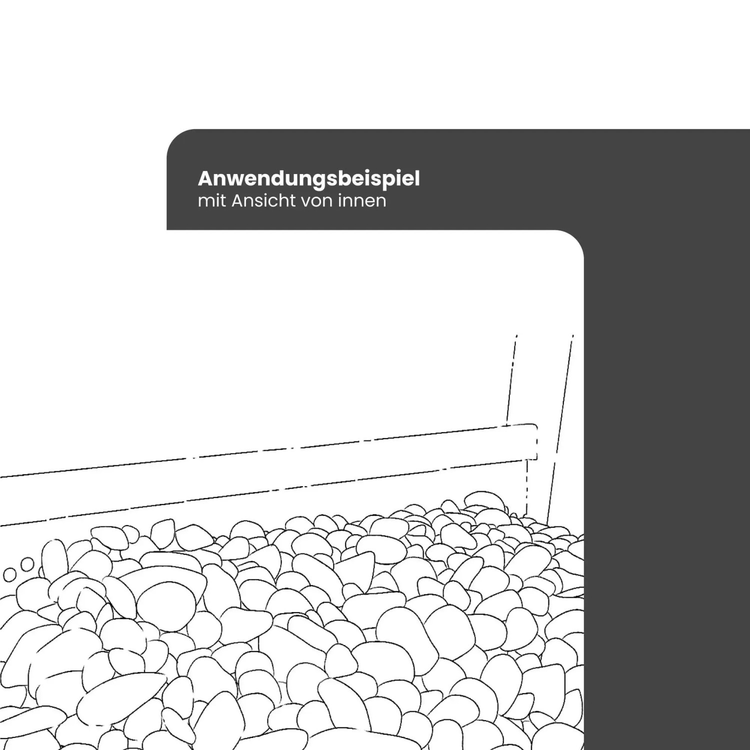 Illustration der Daprona Kiesfangleiste aus Aluminium mit Tropfkante, die Schüttgut auf Balkon/Terrasse abgrenzt.
