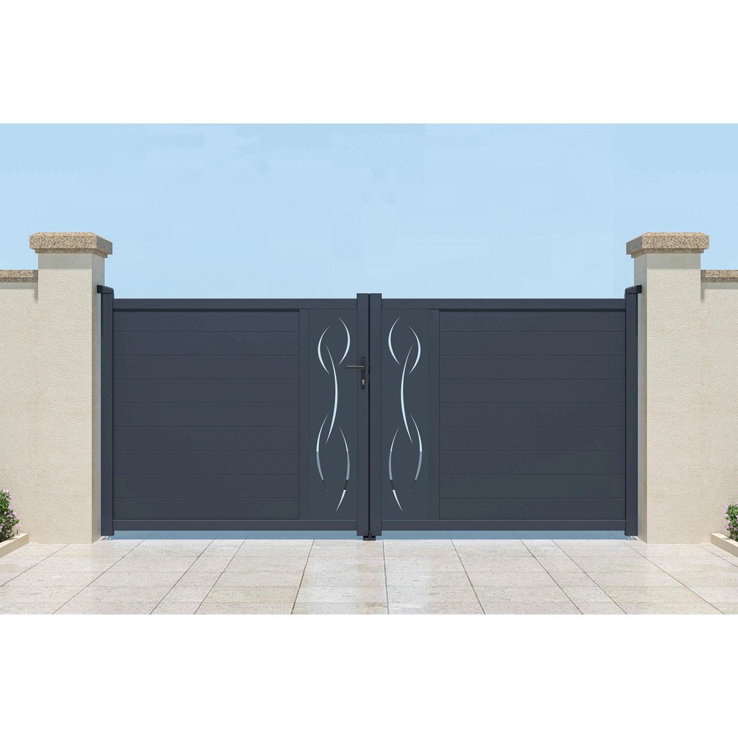 Elektrisches Flügeltor Casanoov, 3,5 m breit, mit modernem Design und Drehtorantrieb.