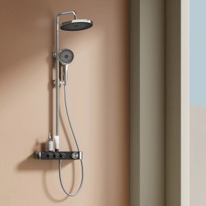 Emke Duschsystem mit Thermostat, Chrom, Regendusche und Handbrause mit 3 Strahlarten.