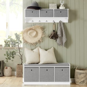 SoBuy Schuhtruhe mit Stauraum Sitzbank Schuhbank Weiß Holzwerkstoff FSR65-DG