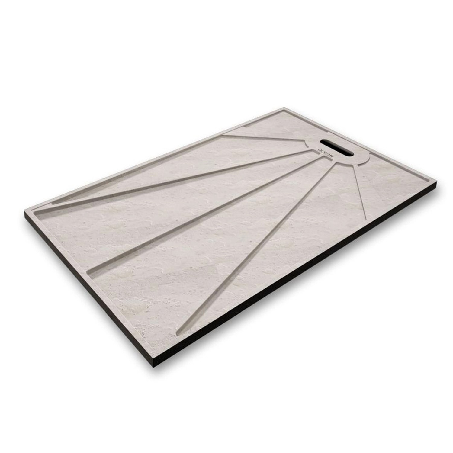 Rechteckige, schwarze AICA Duschtasse 80x120 mit Stein-Effekt und Ablaufgarnitur.