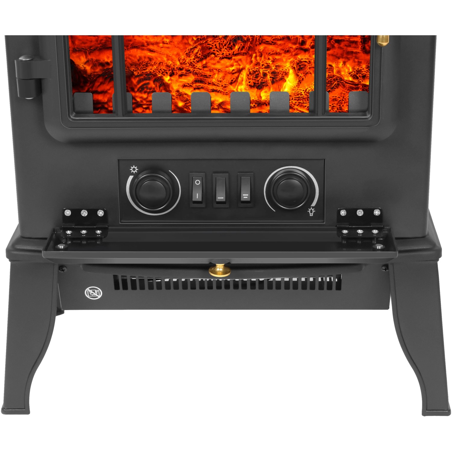 Detailaufnahme: Schwarzer El Fuego Elektrokamin Como mit Bedienelementen und Heizelement.