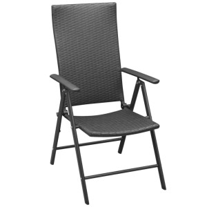 Schwarzer Furnicato Gartenstuhl aus Rattan mit Aluminiumrahmen, stapelbar.