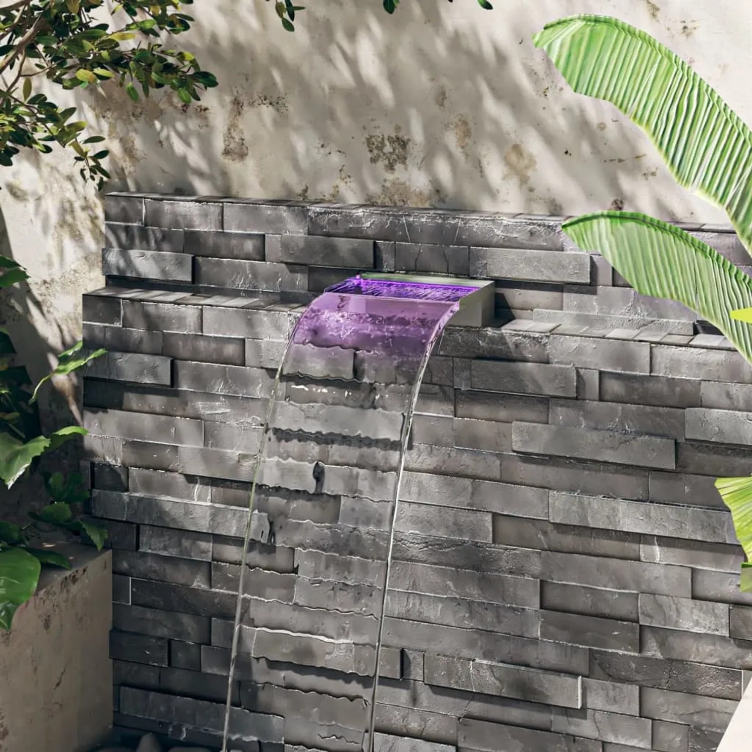 VidaXL Wasserfall-Element 30cm aus Edelstahl mit RGB LEDs für den Gartenteich.