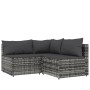 Graues 4-tlg. vidaXL Garten-Lounge-Set aus Polyrattan mit anthrazitfarbenen Kissen.