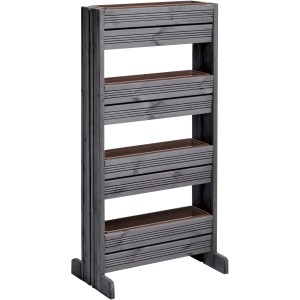 Gaspo Vertikalbeet Vintage-Grau mit 4 Etagen und Kunststoffeinsätzen für Kräuter und Blumen.