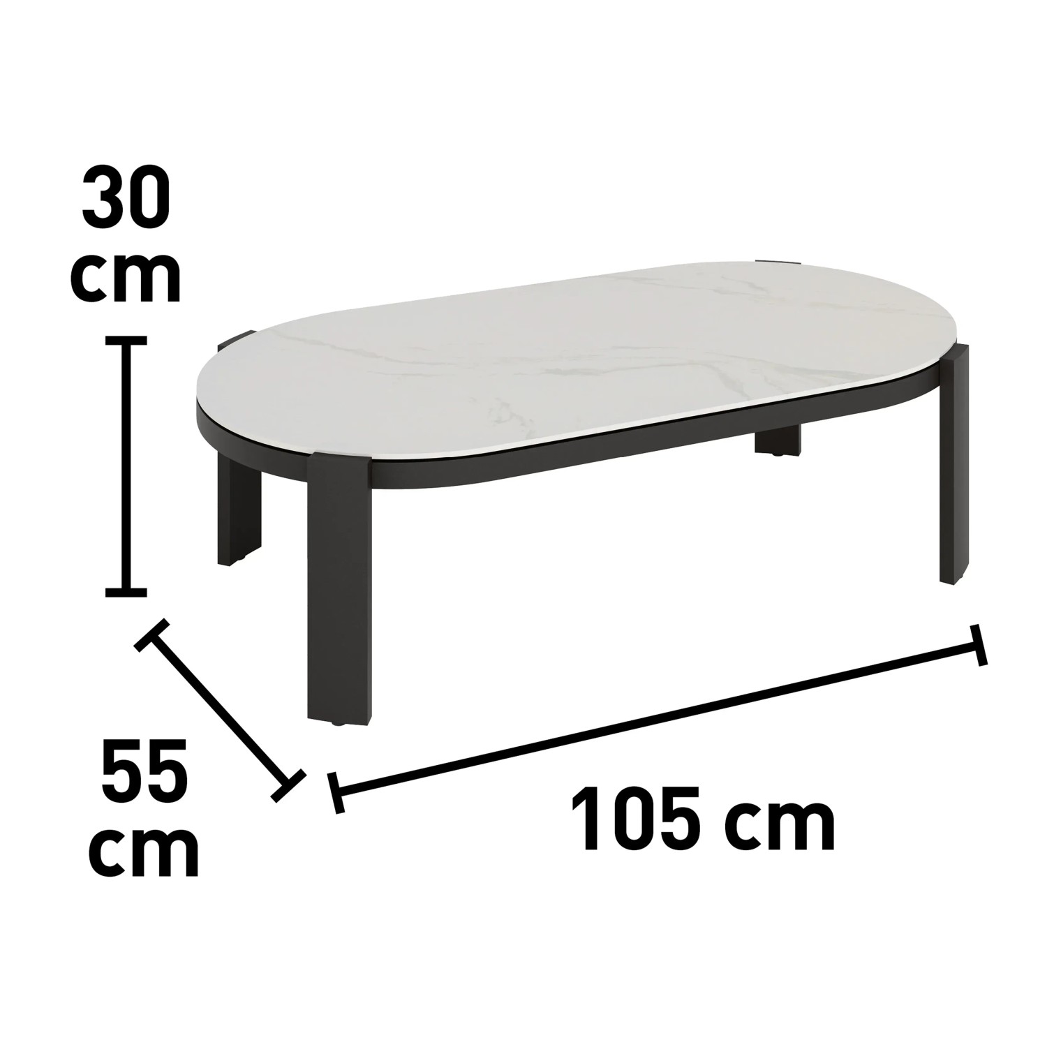 Maße des Lounge Tischs der Sorreno Lounge-Gruppe: 30x105x55 cm. Aluminium Anthrazit-Weiß.
