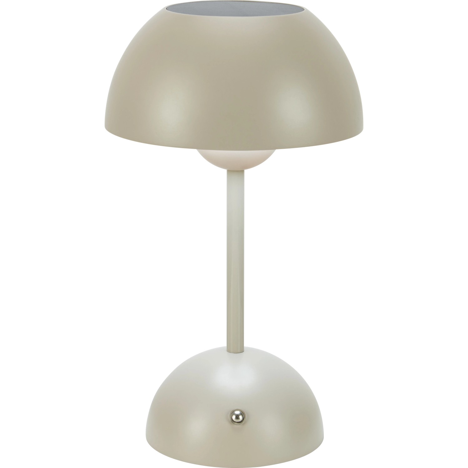 Beige Solar-LED-Tischleuchte Messina, Ø 16 cm, 27,5 cm hoch, für den Außenbereich.