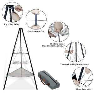 CCLIFE Schwenkgrill mit Grillrost und Feuernetz 166cm Hoch Drehbar Rutschfester Tragbarer