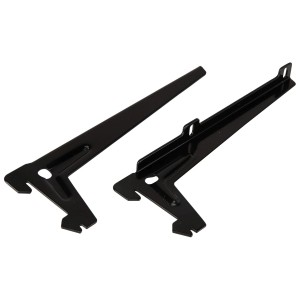 Zwei schwarze Einloch-Winkelträger, 18 cm, für Regalböden und Möbelbau.