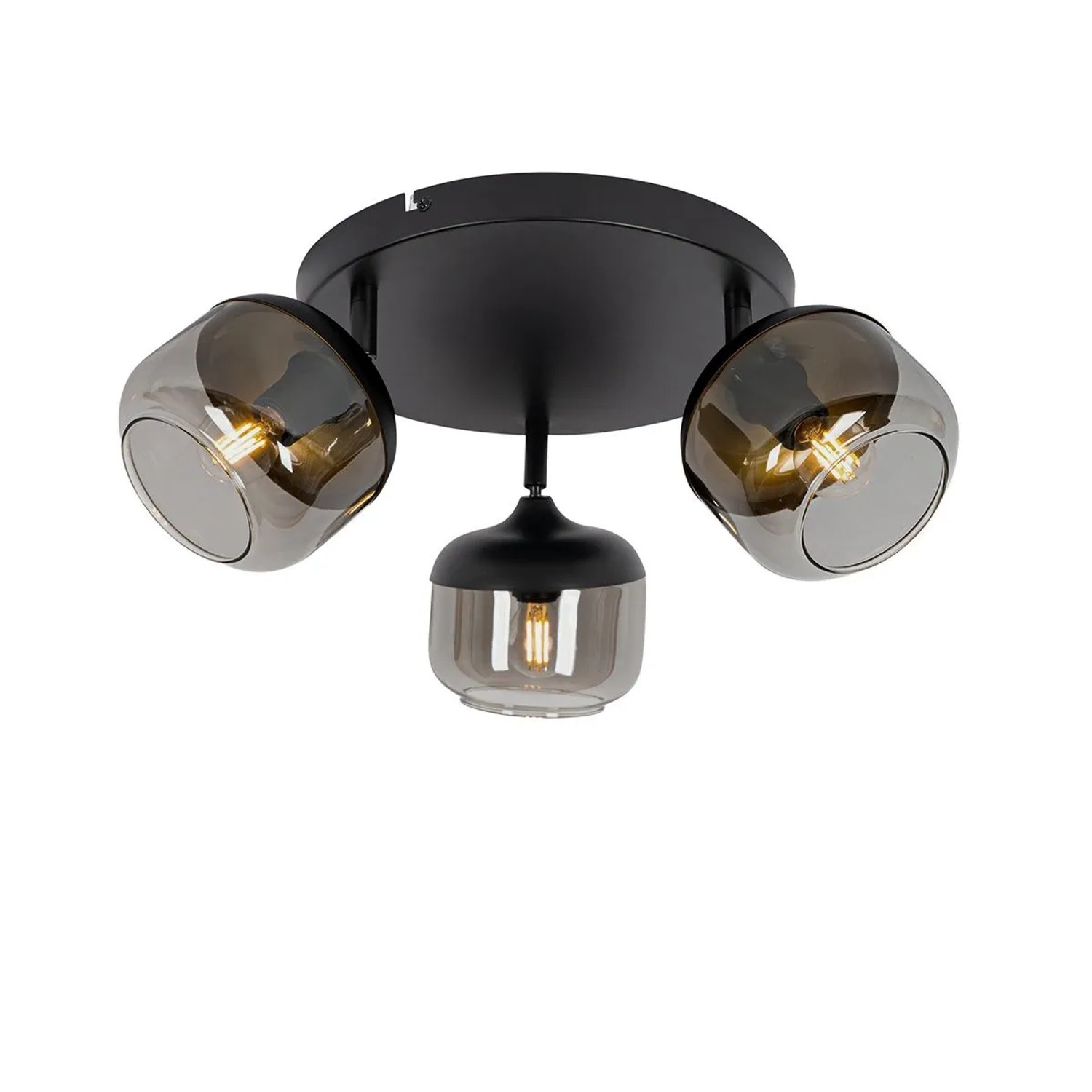 QAZQA Design Spot Schwarz mit Gold und Rauchglas 3 Flammig Rund   Kyan