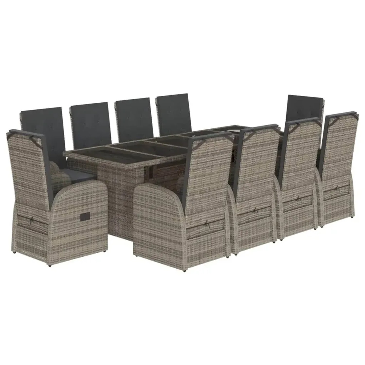 vidaXL 11-Tlg Garten-Essgruppe mit Kissen Grau Poly Rattan 3277620 günstig online kaufen