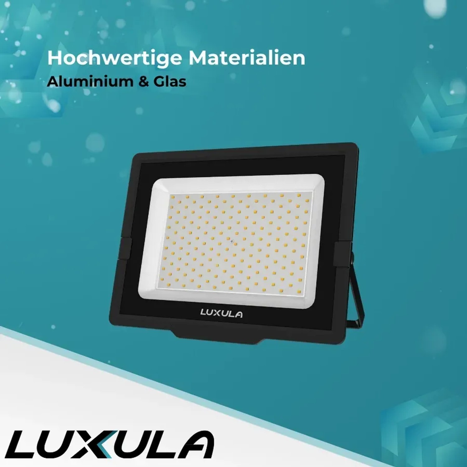 Schwarzer LUXULA LED Fluter 10W für Außen, warmweißes Licht, 1000 Lumen, IP65.