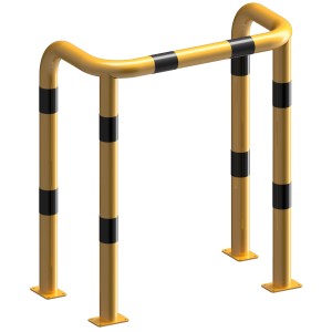 Schake Rammschutzbügel, gelb-schwarz, 1000x1150 mm, zum Aufdübeln. Schutz für Baugeräte und Lager.