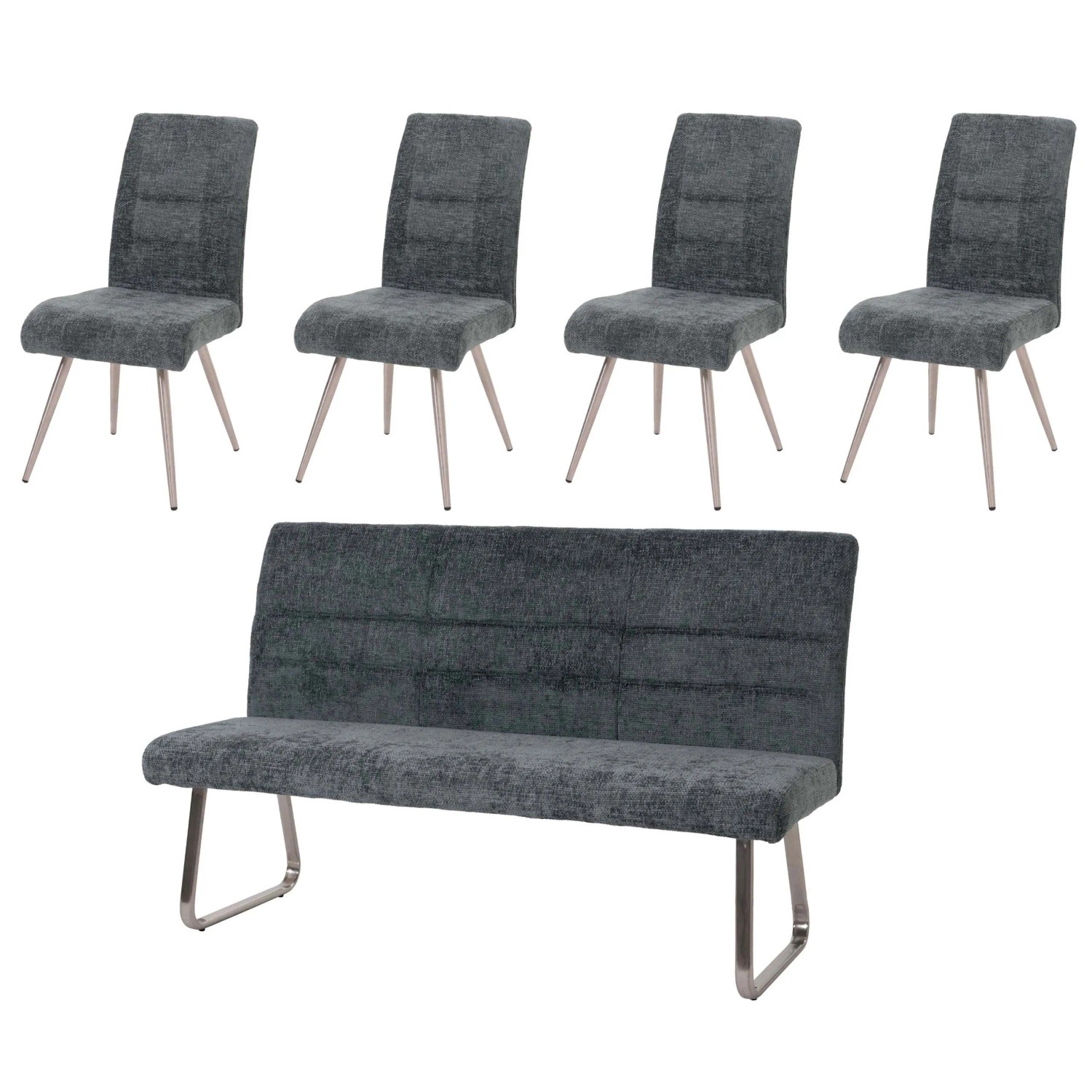 MCW Esszimmer-Set G55 Stuhl + Sitzbank 180cm 5-teilig Stoff Chenille Blau-Grün
