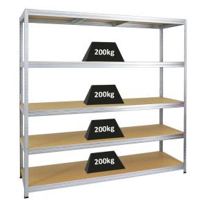 Verzinktes PROREGAL Schwerlastregal Giant Elephant mit 5 Böden, je 200 kg belastbar.