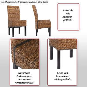 MCW Esszimmerstuhl Loiret 6er-Set, dunkles Bananenblatt-Geflecht, Mahagoni-Beine.