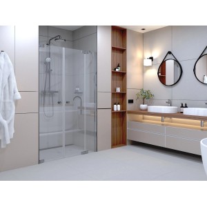 Dusch-Pendeltür Brava Frame, Chrom, 160x200 cm, in Badezimmer-Szene.