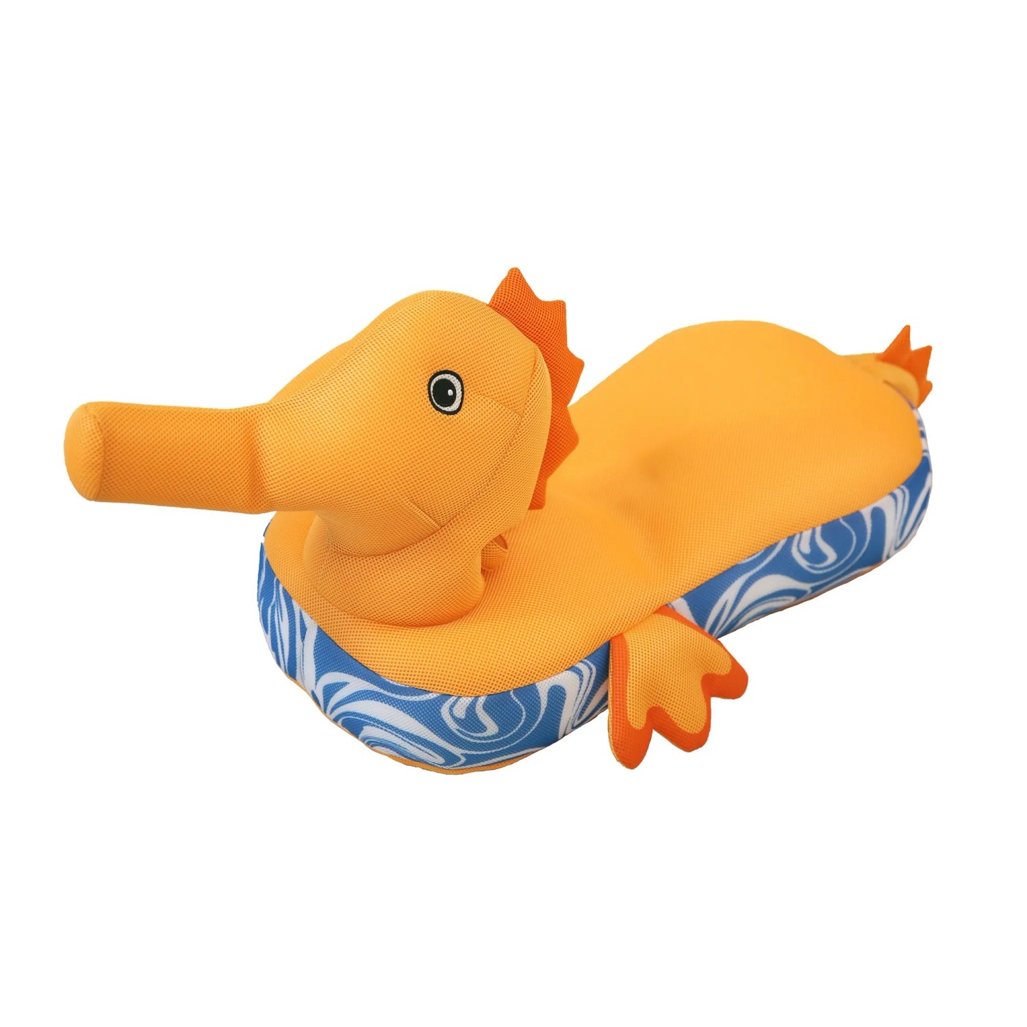 Gelber Westmann Sitzsack als Seepferdchen Schwimmtier, Pool Buddy für Kinder.