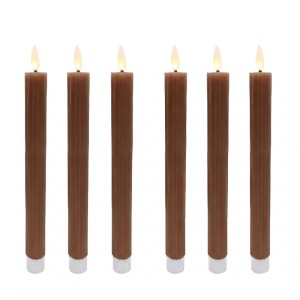Relaxdays LED Stabkerzen 6er Set Echtwachs Coffee Flackernd Flammenlos 25 cm x 2 cm