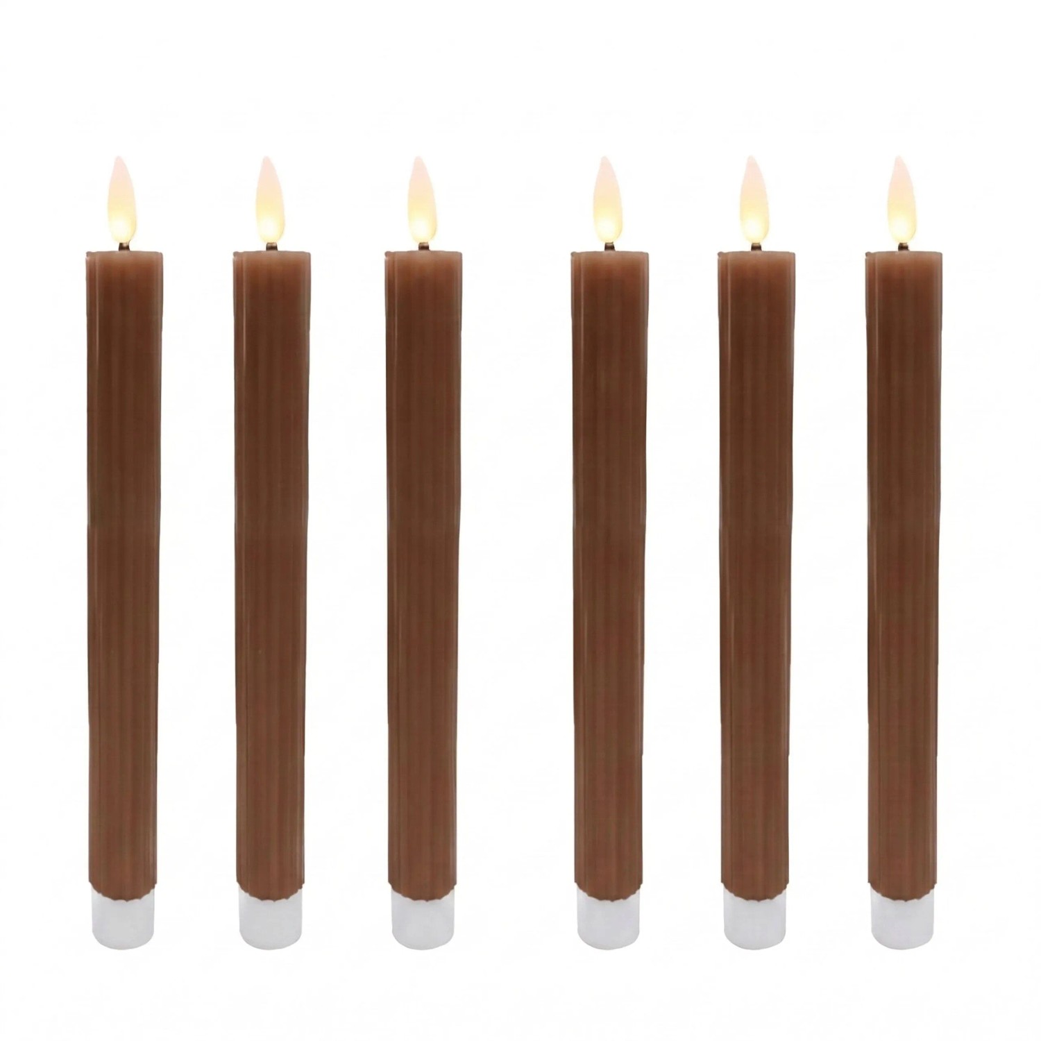 Relaxdays LED Stabkerzen 6er Set Echtwachs Coffee Flackernd Flammenlos 25 cm x 2 cm