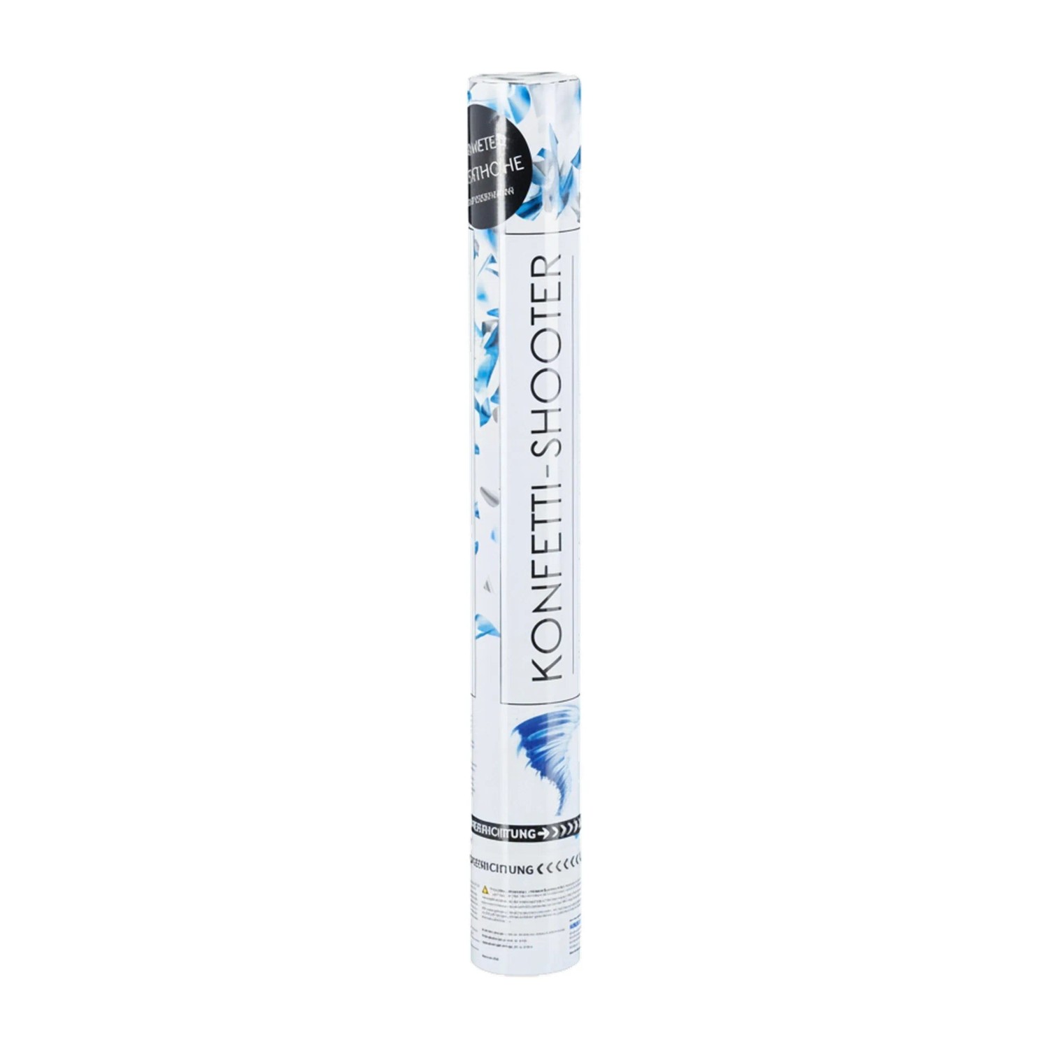 Relaxdays Konfettikanone Blau Silber mit Sicherheitsnetz 40 cm x 5 cm x 5 cm 150 g