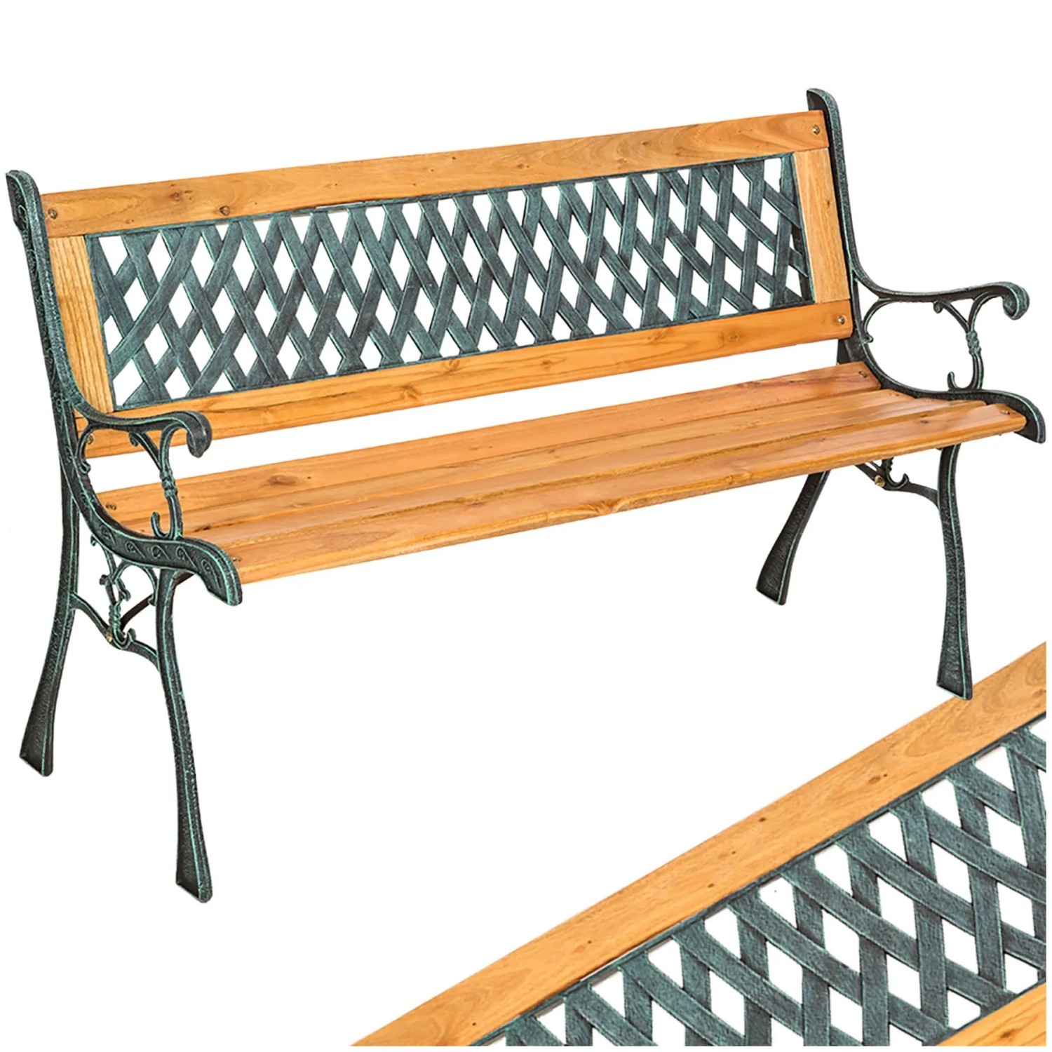 Tectake Gartenbank Tamara 2 Sitzer Aus Holz und Gusseisen  128 x 51 x 73 cm Braun