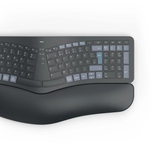 Ergonomische, geteilte, kabellose Hama Multi-Device-Tastatur WK-900 Ergo mit LED in Schwarz.