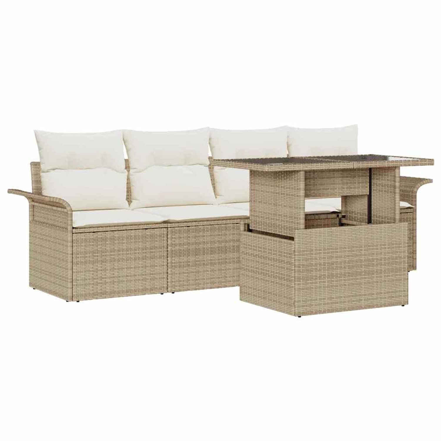 vidaXL Garten-Sofa-Set mit Kissen mit Speicher 5-Tlg Beige Poly Rattan 3356 günstig online kaufen