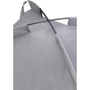 Detailansicht: Graue Knuffelwuff Hundeliege XL mit Sonnendach, Gestänge sichtbar.