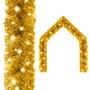 Goldene Weihnachtsgirlande mit leuchtenden LEDs, als gerades Element und Türbogen. Festliche Weihnachtsdeko.