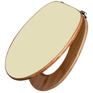 Banjado WC-Sitz aus Bambus mit beigem Deckel und Universal-Scharnieren.