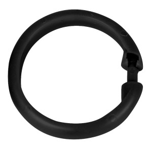 Schwarzer Duschvorhangring aus Kunststoff, Teil eines 16er Sets für Duschstangen.