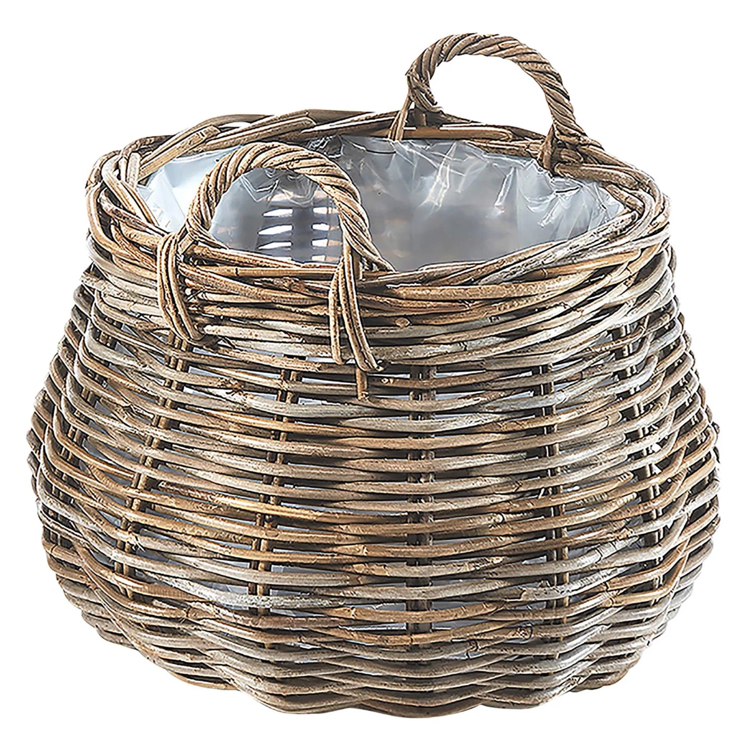 Kobolo Pflanzkorb Pflanzkübel Rund aus Rattan mit Folie Ausgeschlagen