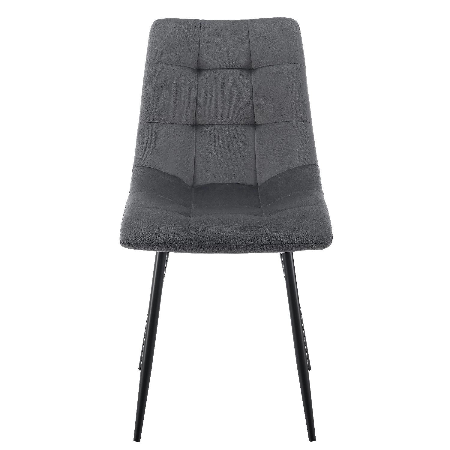 Dunkelgrauer Juskys Esszimmerstuhl Blanca mit Samtbezug und schwarzen Stahlbeinen.