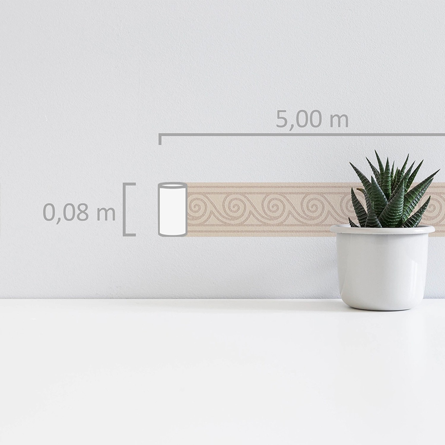 A.S. Création selbstklebende Borte mit Wellenmuster in Beige-Creme, 5 m x 8 cm.