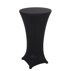 Schwarze Stretch Stehtischhusse für Ø 60cm Tische. Elegante Tischdecke für Bistrotische und Events.