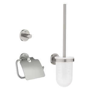 Grohe QuickFix WC-Set 3 in 1 Start Supersteel: Toilettenbürste, Papierhalter und Haken in Edelstahloptik.