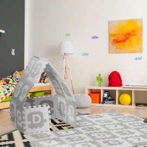 Relaxdays Puzzlematte EVA Schaumstoff Weiß Grau Stoßdämpfend 179,5 cm x 179,5 cm